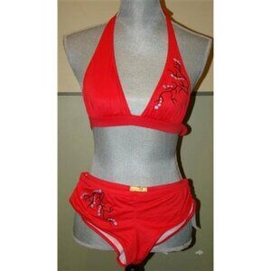 NWOT Bikini Thief St Barts Red Bikini Top Bottom Cheeky Swimsuit 100098